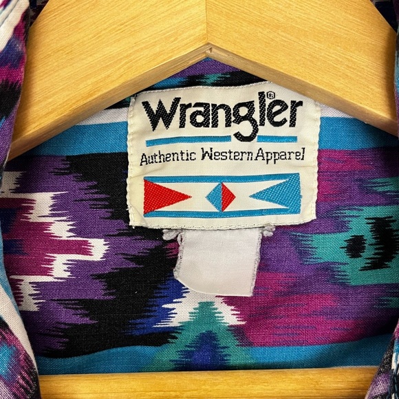 Wrangler Vintage 90s Purple/ Turquoise Southwestern /Aztec Striped Button Up (L) - Picture 3 of 8